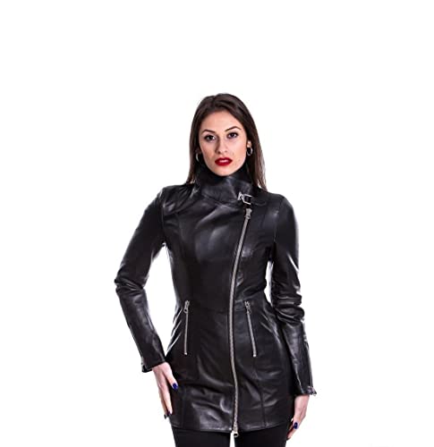 Pelletterie Borghese | Cappottino Pelle Donna Nero | Cappotto Pelle | Giacca Pelle | Giacca Lunga | Vera Pelle | Pelle di Vitello | Made in Italy | A189N