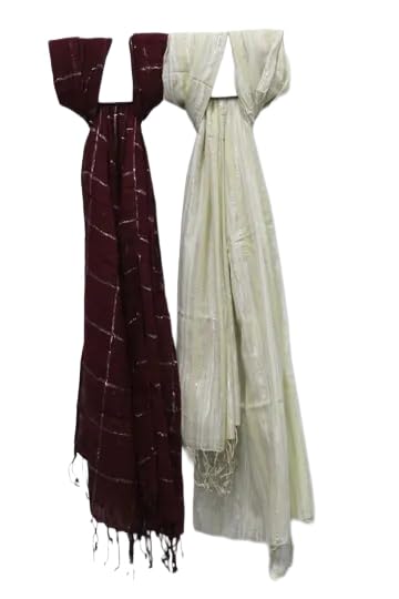 Girl's And Women's Stylish Printed Multicolored Scarves Viscose Stoles Designer Lurex Soft Stoles-Scarves Dupatta 28” x80” Combo Set Of 2 pcs_10-image-41