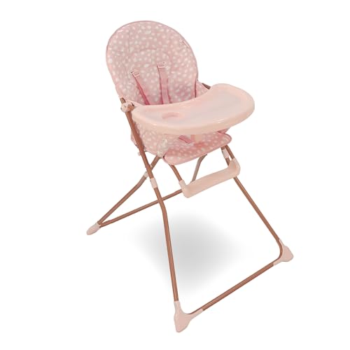 My Babiie MBHC1 Trona compacta - Ultraligera (5 kg), plegable, fácil de limpiar, asiento acolchado, reposapiés, soporte para tazas, para niños pequeños, de 6 meses a 3 años (15 kg) - Dálmata rosa