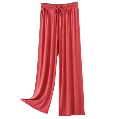 Generisch Pantalones de pijama para mujer, modal, monocolor, tallas grandes, holgados, pierna ancha, largos, cómodos, suaves, ligeros, transpirables, ropa para el hogar, vacaciones, ocio, casa