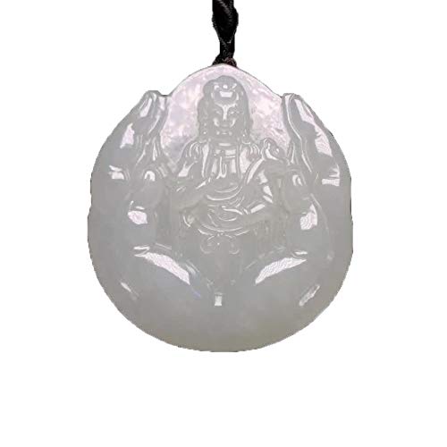 Collier de Jade Hotan véritable : pendentif Guanyin en jade blanc pour femme et homme