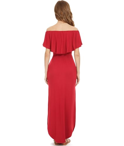 Image of LILBETTER Womens Off The Shoulder Ruffle Party Dresses Side Split Beach Maxi Dress
