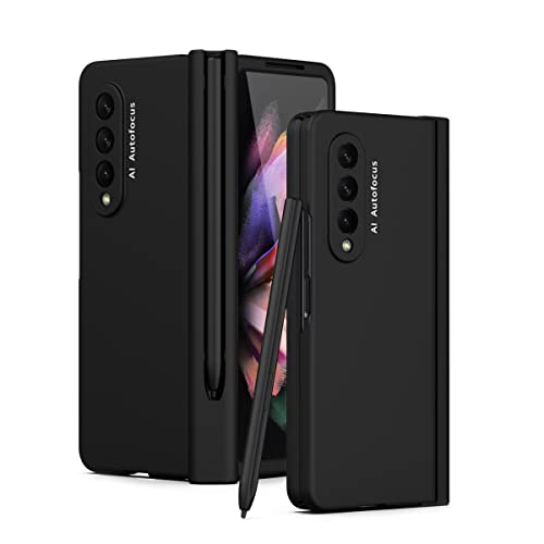 Galaxy Z Fold 3 Case with Pen Holder, SHIEID Samsung Fold 3 Case with S Pen Holder, Fold 3 Case with Hinge Protection Designed for Galaxy Z Fold 3 5G Case (2021),Black