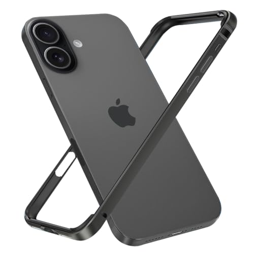 MQman iPhone17 用 アルミバンパー シリコン裏地 一体型 ストラップホール有り フレーム 薄型 レンズ保護デザイン シンプル メタルカバー (ブラック, iPhone17用)