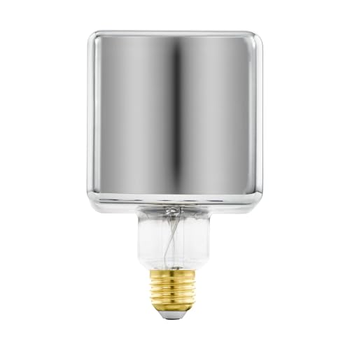 Eglo Ampoule LED E27 dimmable, ampoule filament vintage noir et transparent, lampe à incandescence décorative en forme de cube avec spirale, 4 watts, 50 lumens, blanc chaud, 1700 Kelvin, Ø 9,5 cm