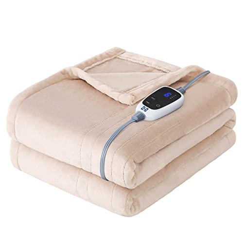 Sealy Heated Blanket Electric Throw 50"x60" Auto Shutoff Flannel, Beige by Sealy - Used condition - US$41.55