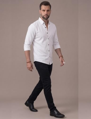 Image of NexaFlair Men's Regular Fit Solid Pattern Laffer Cotton Shirt with Long Sleeve Collared Neck Standard Length and Button Down Closure Type | Mens Casual Shirts | Man's Formal Shirts