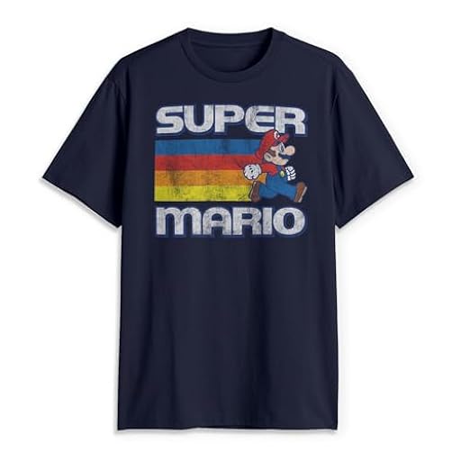 Nintendo Camiseta para Hombre Super Mario Running Retro Stripe, Azul Marino, M | Ya disponible en tu tienda friki favorita! En mundofriki.es!