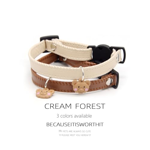 Coleira de gato, com decoração de urso fofo, couro PU, tamanhos grande, médio e pequeno, preto marro