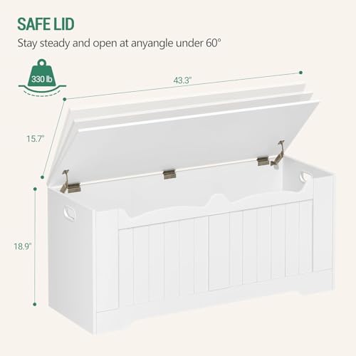 Image of Hzuaneri 43.3 inch Storage Chest, Extra Large Storage Trunk with 2 Safety Hinges, Lift-Top Bench Box, Wooden Chest Organizer, Shoe Bench for Entryway, Bedroom, Living Room, White SB25503X