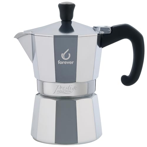 FOREVER Caffettiera Moka Induzione 3 Tazze, Miss Moka Prestige Induction, Caffetteria Induttive per Casa, Caffettiera Portatile per Viaggio, Tazze di Caffè, inclusa Guarnizione in Silicone