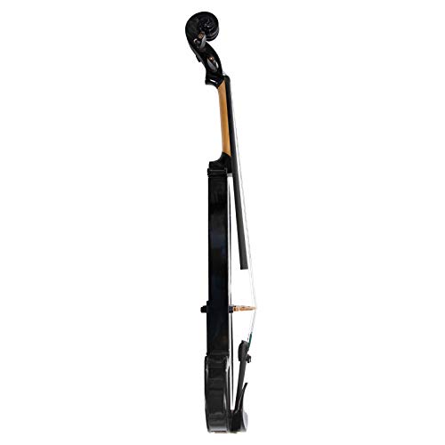 Image of Kinglos. Visual-Art Advanced Electric Violin 4 /4 Full Size Ebony Fittings | Incl. Case Bow Shoulder Rest Aux Cable Spare Bridge Strings - Solid Wood Black Coloured Silent Fiddle Kit for Adults Beginner