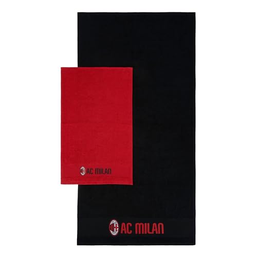 AC Milan Set of 2 Towels with Logo, 50 x 100 cm, Cotton, Official Product, Red/Black