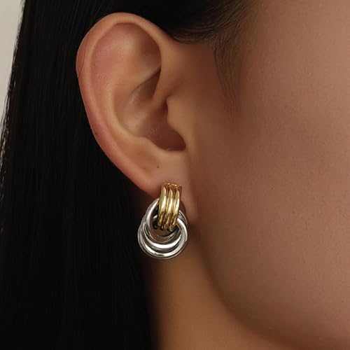 shinelab Knot Link Earrings for Women Chunky Circle Drop Dangle Earrings Studs Trendy Jewelry