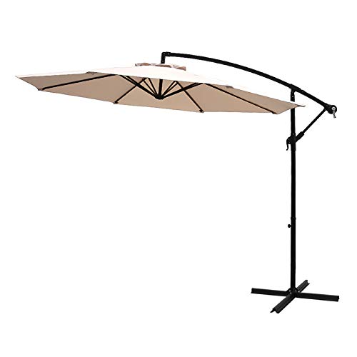 FLAME&SHADE Sombrilla Parasol Excéntrico Voladiza de Jardin Terraza Exterior Ø300 cm con Manivela, Base en Cruz Incluida, Beige Cover