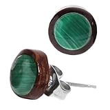 CHICNET Ohrstecker Unisex 8 mm aus Holz und Edelstahl mit Muschelstein, Holzschmuck Stern, Abalone Piercing für Damen und Herren, Holzohrringe mit weißer Perlmutt Muschel, braunes Geschenk