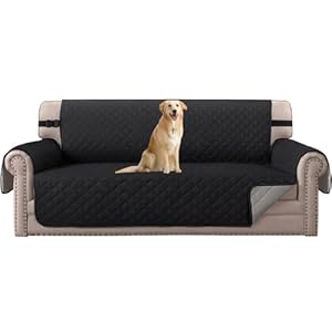 H.VERSAILTEX Reversible Sofa Cover Couch Cover for 3 Cushion Couch Water Resistant Furniture Protector for Pets Dogs Non Slip Sofa Slipcover with Elastic Strap (Sofa, Black/Grey)
