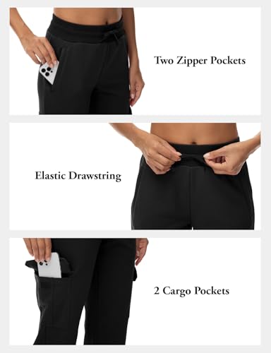 Rdruko Women'S Cargo Sweatpants Straight Leg High Waisted Athletic Casual Pants Zipper Pockets Wide Leg Bottom Trendy Black M thumb #3