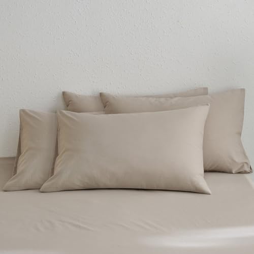 MOOMEE Pillowcase Set of 4 100% Washed Cotton Linen-Like Queen
