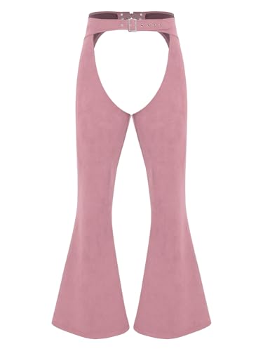 Mens Western Cowboy Chaps Faux Suede Front Lace-up Hollow Out Open Crotch Pants Trousers3