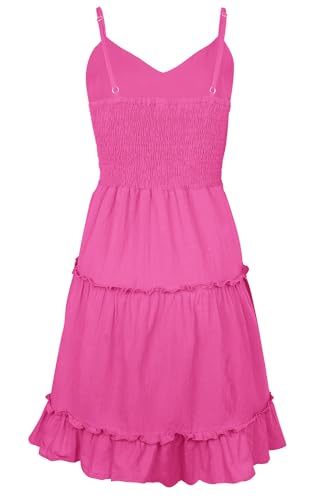 Image of FANCYINN Women Floral Casual Tiered Mini Dresses Spaghetti Strap V Neck Backless A Line Swing Short Dress with Pockets