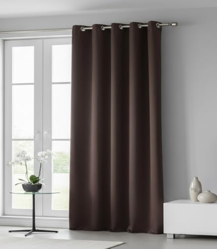 Image of Home Sizzler 1 Piece Thermal Insulated Solid Blackout Triple-Weave Grommet Polyester Curtains - 9 Feet Long, Brown