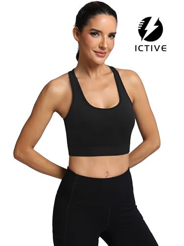 Fihapyli ICTIVE Sports Bras for Women Wirefree Padded Racerback Mesh Back Workout Yoga Running Bra﻿﻿ Black S — view 2