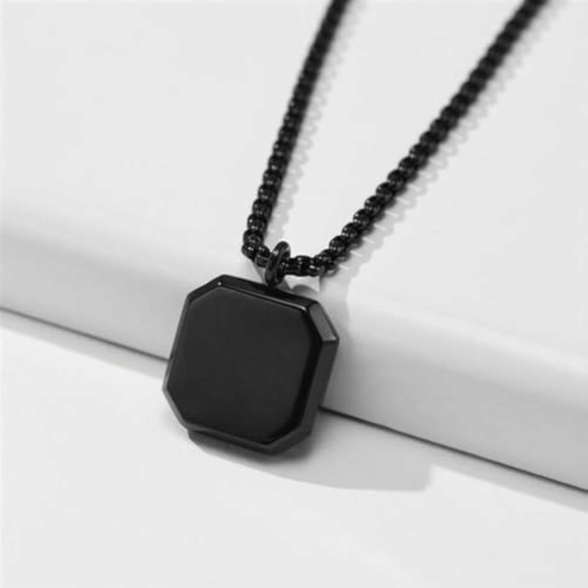 Silver Chain with Square Pendant and Leather Bracelet for Men
