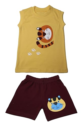 Image of Kids Boys & Girls Tshirt & Shorts | Sleeveless Tshirt Summer Combo Pack, kids Dress, Pack of 5 combo | Unisex Clothing Set for Baby