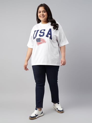 Image of JUNEBERRY 100% Pure Cotton Oversized Baggy Fit Cool Front Chest Graphic Printed Half Sleeve Plus Size T-Shirt for Women & Girls (Sizes: 2XL to 5XL)