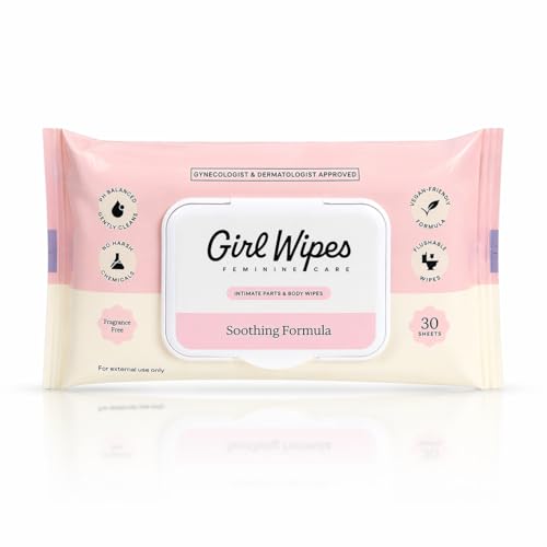 Girl Wipes Flushable Intimate Wipes for Women – Fragrance Free, pH Balanced Feminine Wipes for Sensitive Skin, Hypoallergenic, Vegan, Gynecologist & Dermatologist Approved (1-pack)