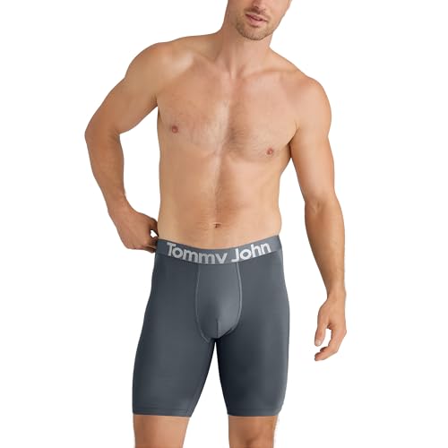 Tommy John Men's 360 Sport Micro 8' Boxer Brief Underwear, 3-Pack, Black/Turbulence/Dress Blues, M
