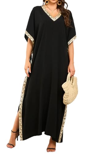 Orshoy Womens Kaftan Beachwear Cover Ups Dresses Loose Kimono Tunic Loungewear Caftan Dressing Gown Resort Wear Black 1