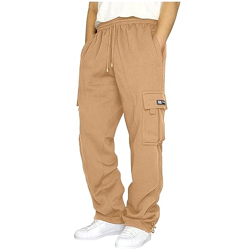 Men's Heavyweight Fleece Cargo Sweatpants Loose Fit Drawstring Waist Joggers with Pockets Casual Wear for Workouts