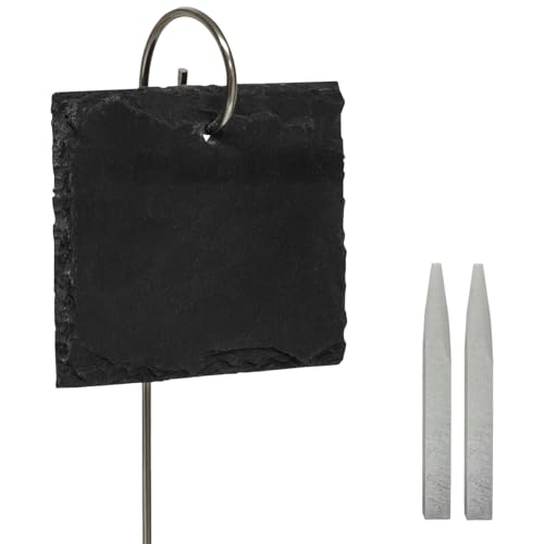 Woodside Slate Plant & Flower Labels with Metal Rod Stands + Chalk, Garden/Garden Centre/Plant Stall Display Labels, Pack of 10