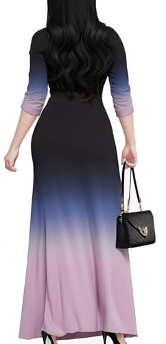 Image of Women's Church Maxi Wrap V Neck 3 /4 Sleeve Tie Waist Plus Size Long Dress | Flattering wrap V-neck design enhances curves. High elastic tie waist accentuates the slimmest part, hides tummy.