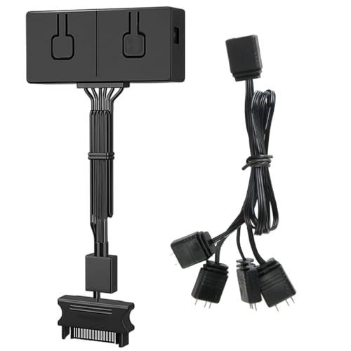 Convertidor RGB Hub de Transferencia 12V RGB a 5V ARGB con Divisor 4 Vías y Controlador Manual Compatible con Placa Base 12V 4 Pines para Control de Dispositivos 5V ARGB 50 Modos de Color