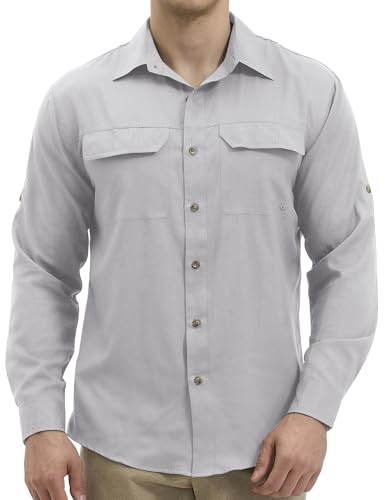 Mens Long Sleeve Sun UV Protection Shirt Cooling Quick Dry Fishing Shirts for Travel Outdoor Camping Hiking UPF 50+