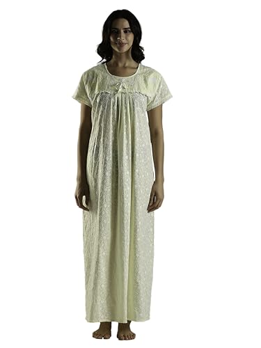 Image of 9shines Label Stylish Chikankari Cotton Nighty Maxi for Women | Full Length Nightgown | Nightdress with Pocket | Embroidery Nighty | Soft Comfortable Cotton Nightwear (1545)