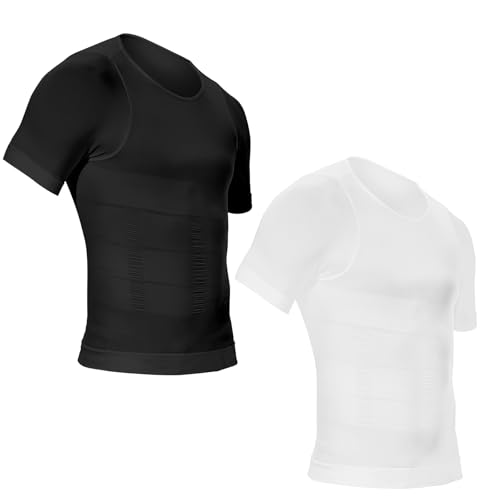 Gonggi 2pack Mens Compression Slimming Shirt (UK Alpha L Regular Regular A White+Black)