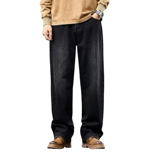 Jeans Pants Trouser Denim Fat Plus Size Trendy Retro Loose Wide Foot Casual Business Commuter Straight Leg for Men