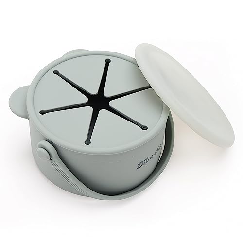 Image of Dilovely Snack Cups for Toddlers, Baby Snack Containers,Silicone Toddler Snack Cups No Spill, Food Catcher with Lid & Bucket-like Handle, BPA Free & Dishwasher Safe, 9 Ounce Milieu