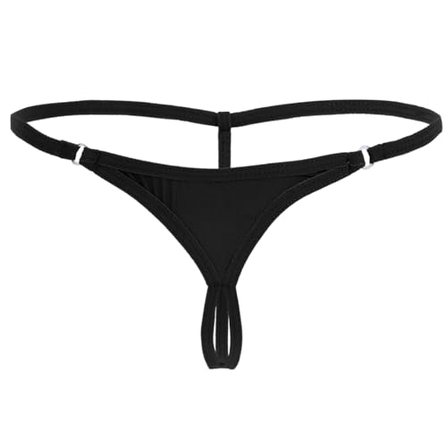 Vxuxlje Women's Tiny Thong Underwear Low Waist G-String Briefs Micro String Temptation Panties Black (T Back) One Size