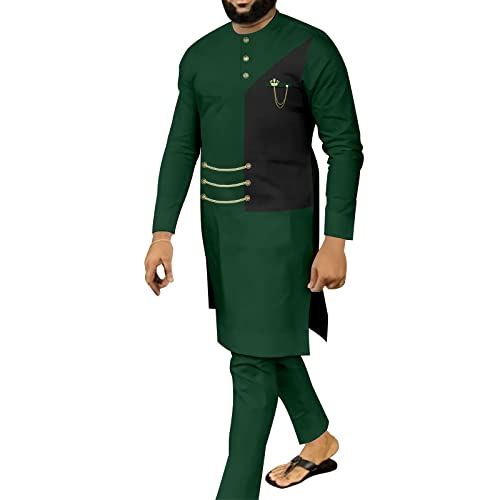 African Suits for Men Single Breasted Long Shirts and Pants Set Wedding Outfits Dashiki Clothes - Main Image