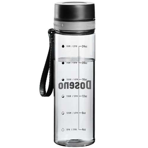 Doseno Reusable Water Bottle, Water Bottle with Time Marker, Plastic Water Bottles to Ensure You Drink Enough Water Daily for Fitness and Outdoor Sports, 28OZ Clear Water Bottles (Black) by Doseno - Used condition - CA$6.87