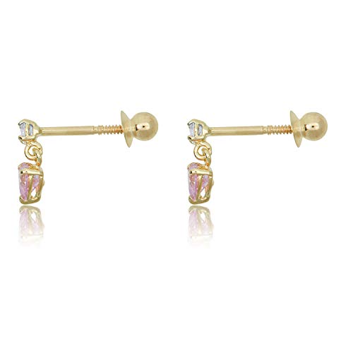 AVORA 10K Yellow Gold Pink and White Simulated Diamond CZ Heart Drop Earrings2