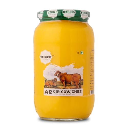 Image of Vediko Origins A2 Gir Cow Ghee | Curd-Churned & Firewood-Cooked | Grass-Fed Desi Gir Cows | Pure, Natural, Danedar, Ayurvedic, Lactose-Free & Gluten-Free Ghee (1L)