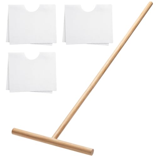 Singhoow Cuban Style Wood Mop Set 40 Inch T Stick with 3 Pcs Microfiber Squeegee Mopping Towel Floor Cloth Kitchen Bathroom Cleaning Washing Trapeador 15 x 24 Inch Reusable Drying Towel(White)