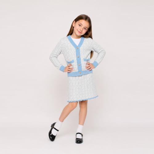 Image of Mud Kingdom Cute Little Girls Ribbed Knit Cardigan Skirt Set School Style