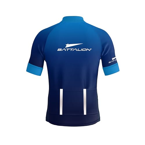 Image of Battalion Bicycle Aero Cycling Jersey | Men's Short Sleeves Cycling Jersey with Reflective Rear Pockets & Power Banded Sleeves | Cycling Wear (Blue /Medium)